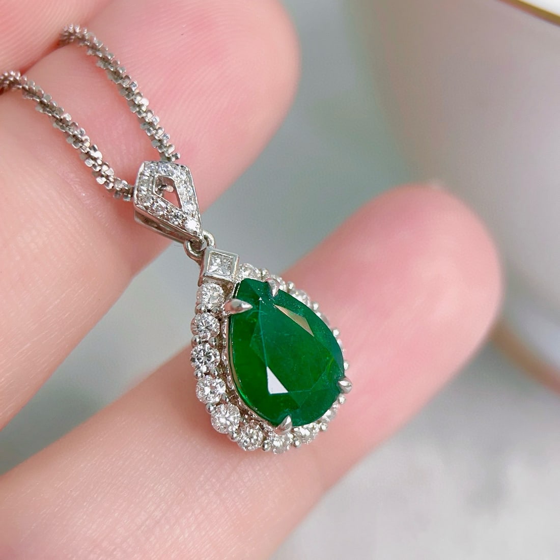14k Gold 2.46 Ctw Natural Emerald & Diamond Pendant( Without Chain ) - 2