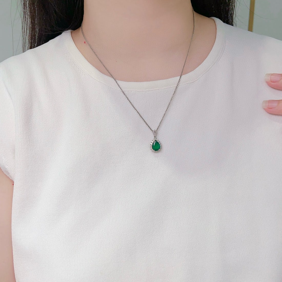 14k Gold 2.46 Ctw Natural Emerald & Diamond Pendant( Without Chain ) - 3