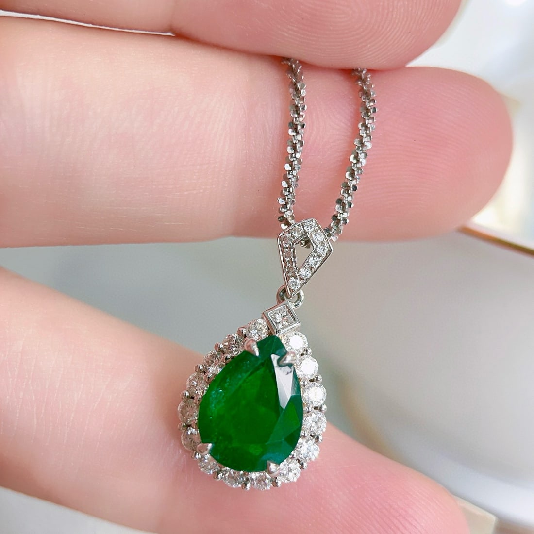 14k Gold 2.46 Ctw Natural Emerald & Diamond Pendant( Without Chain ) - 5