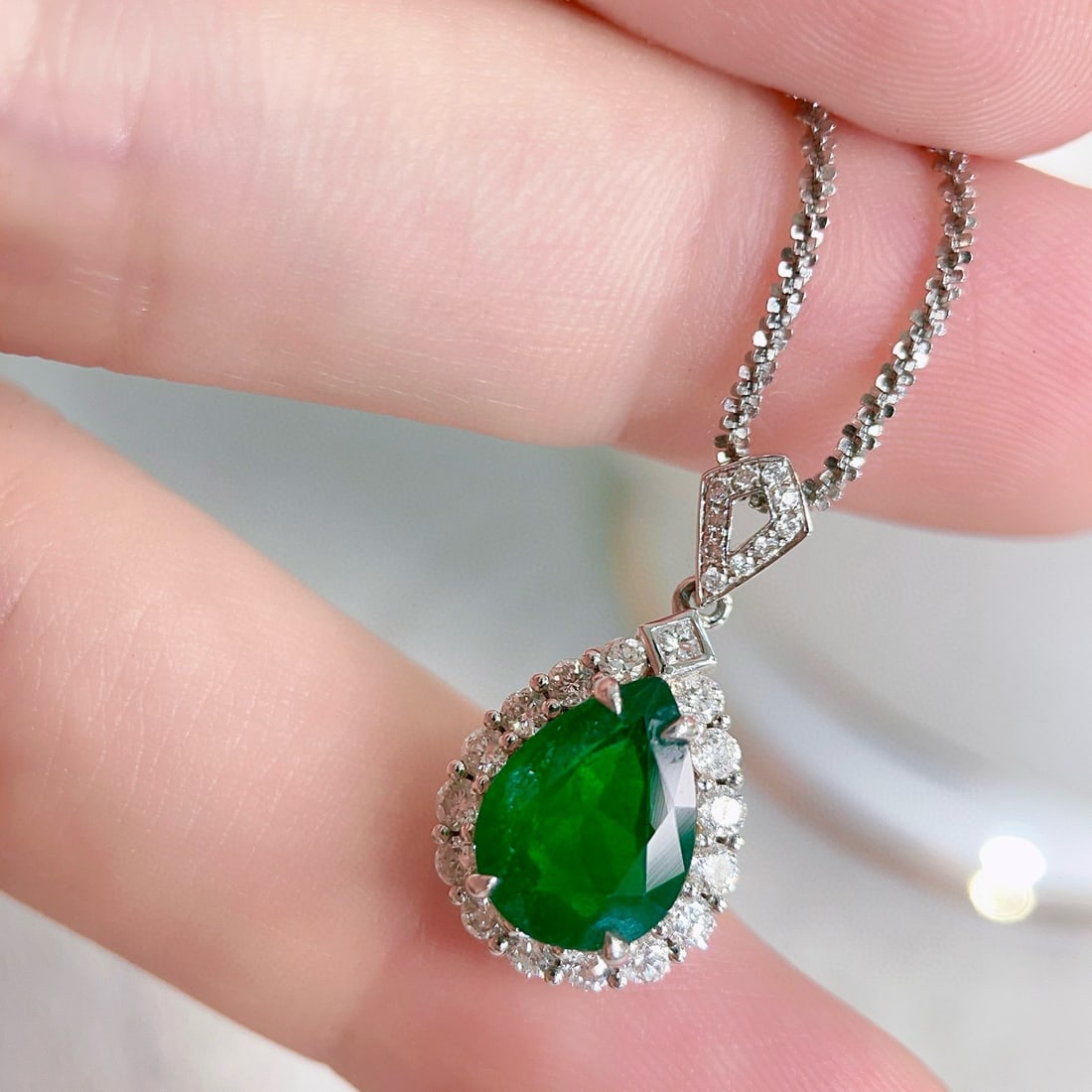 14k Gold 2.46 Ctw Natural Emerald & Diamond Pendant( Without Chain ) - 6