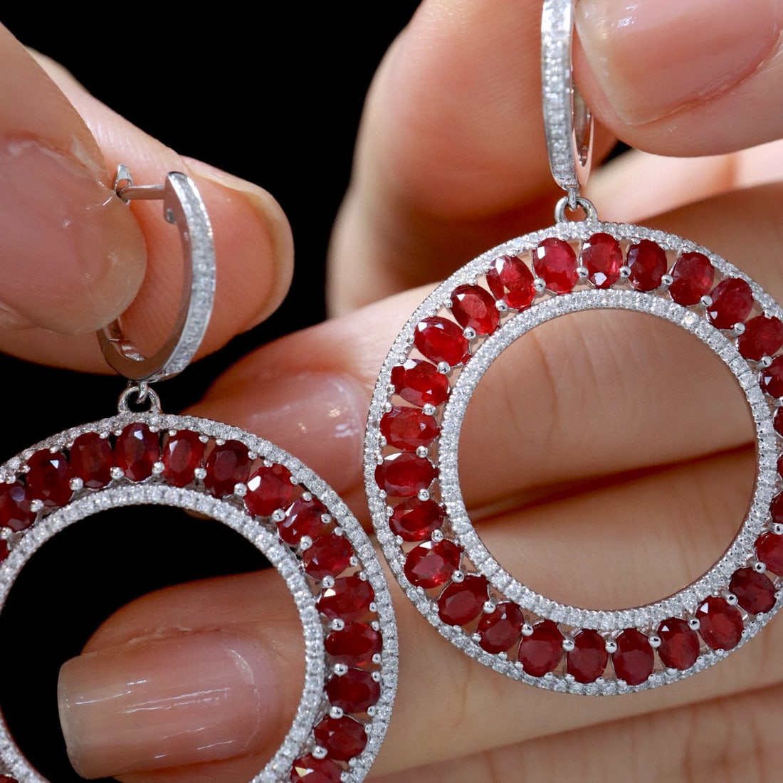 14k Gold 8.53 Ctw Natural Ruby & Diamond Earrings - 5