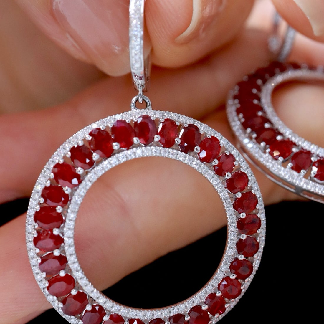 14k Gold 8.53 Ctw Natural Ruby & Diamond Earrings - 7