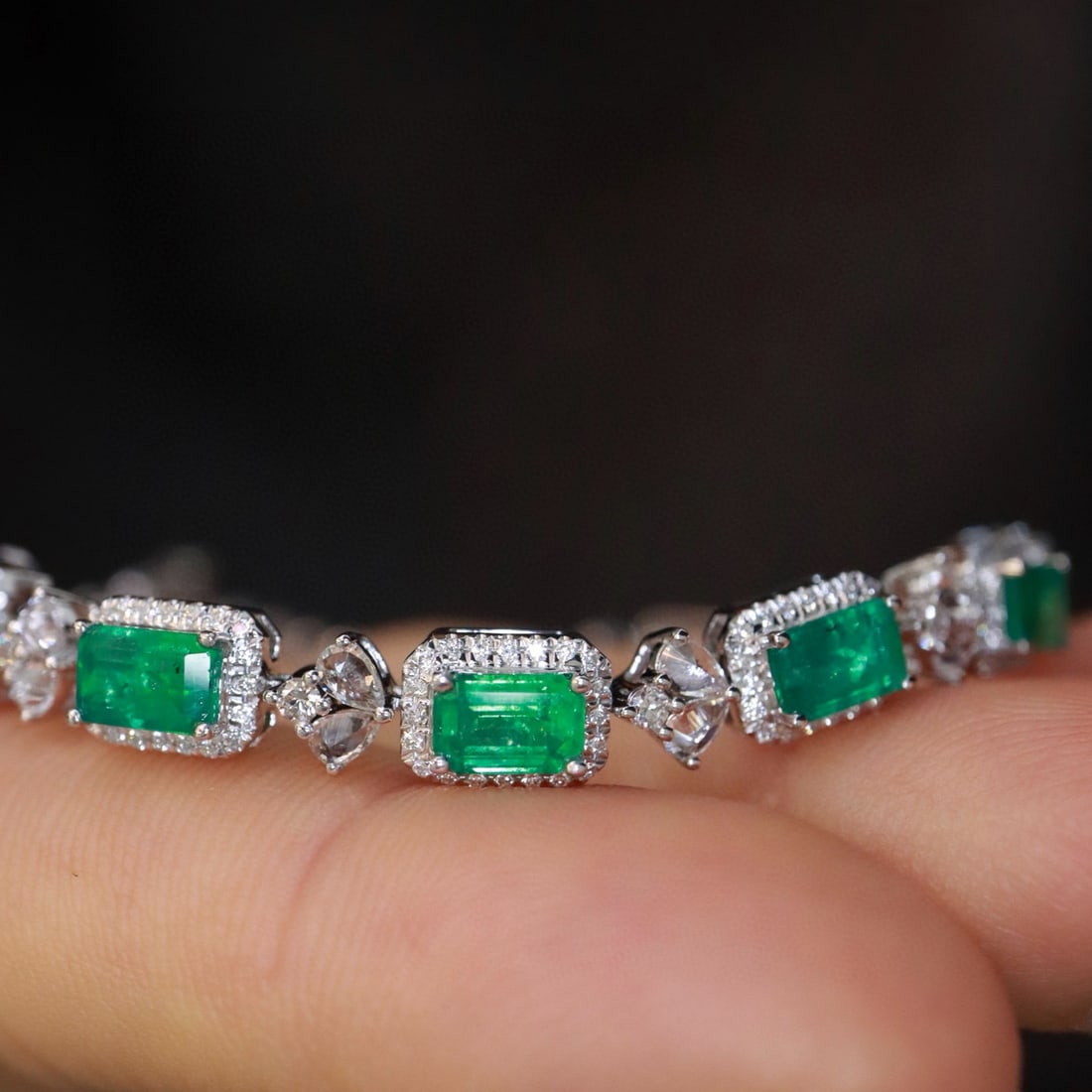 14k Gold 3.28 Ctw Natural Emerald & Diamond Bracelet - 2