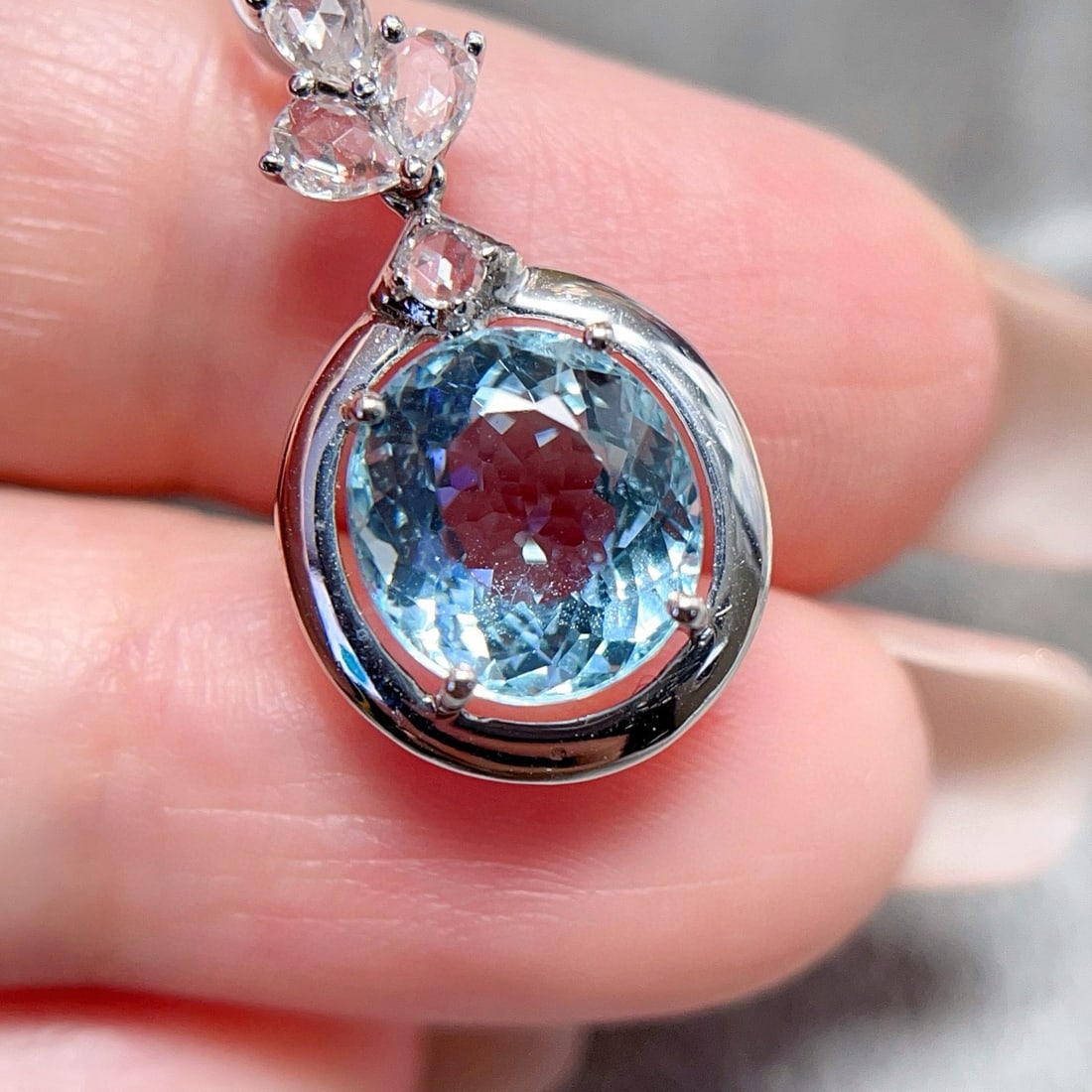 14k Gold 2.50 Ct Natural Aquamarine & Sapphire Pendant( Without Chain ) - 2