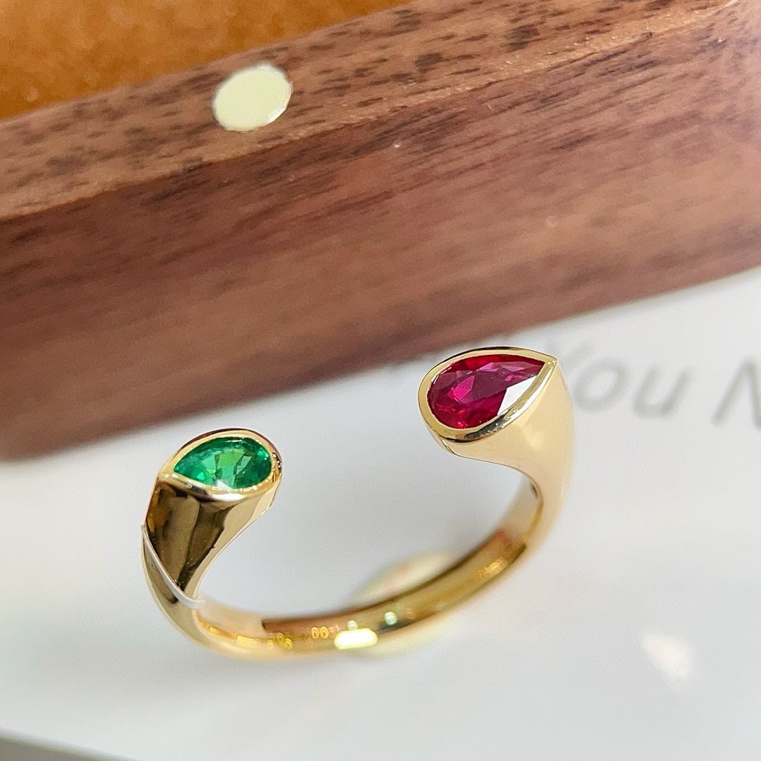 14k Gold 0.56 Ctw Natural Emerald & Ruby Ring - 3