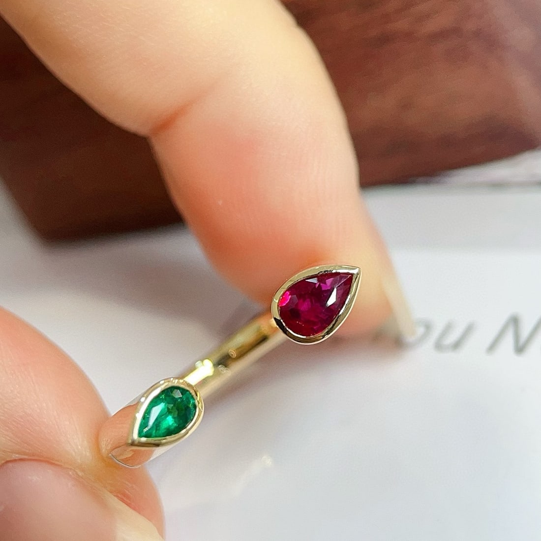 14k Gold 0.56 Ctw Natural Emerald & Ruby Ring - 4
