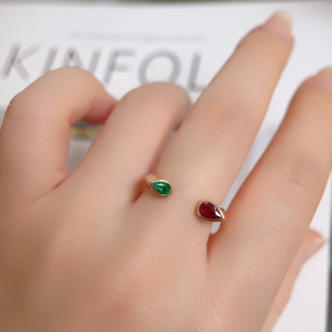 14k Gold 0.56 Ctw Natural Emerald & Ruby Ring - 7