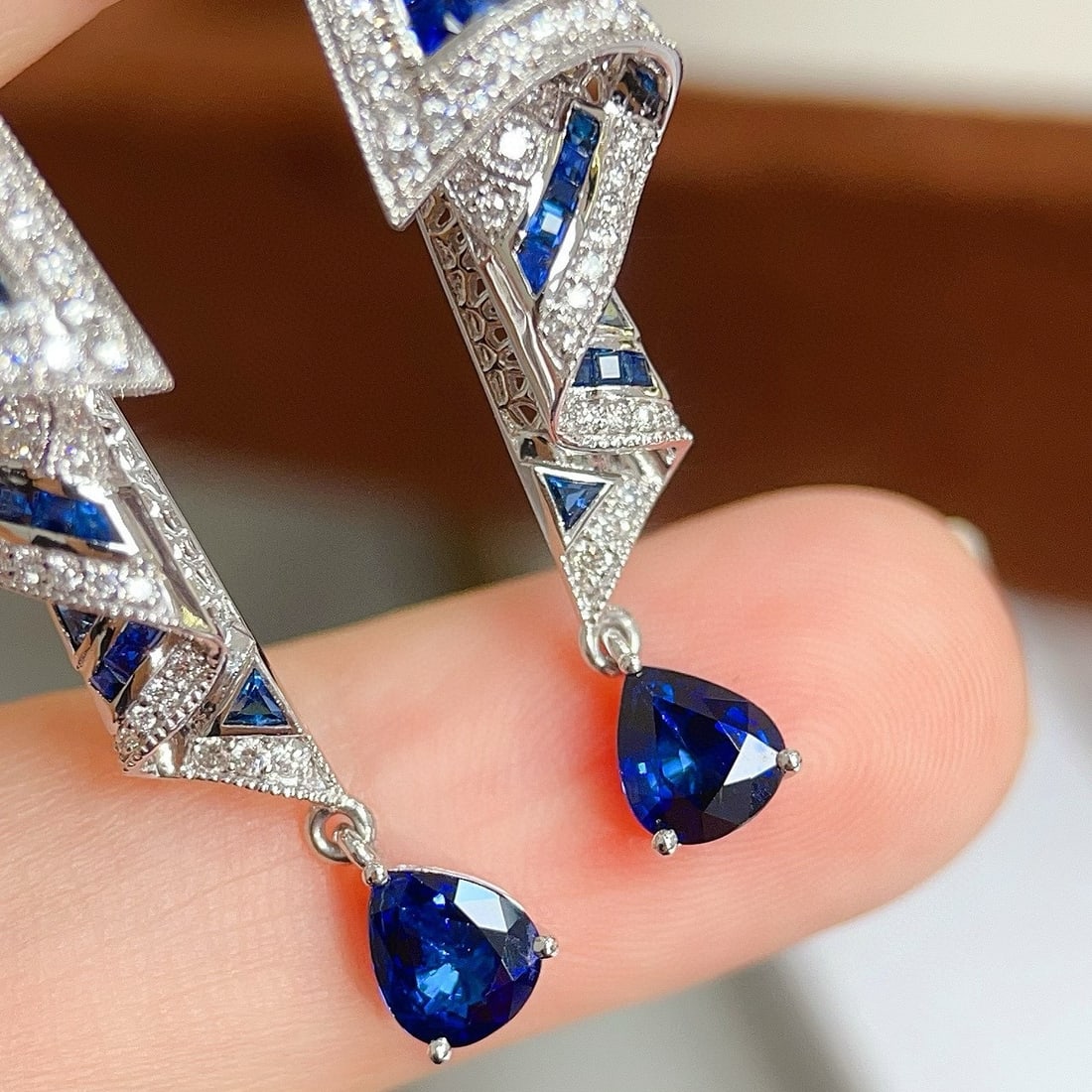 14k Gold 2.026 Ctw Natural Sapphire & Diamond Earrings - 2