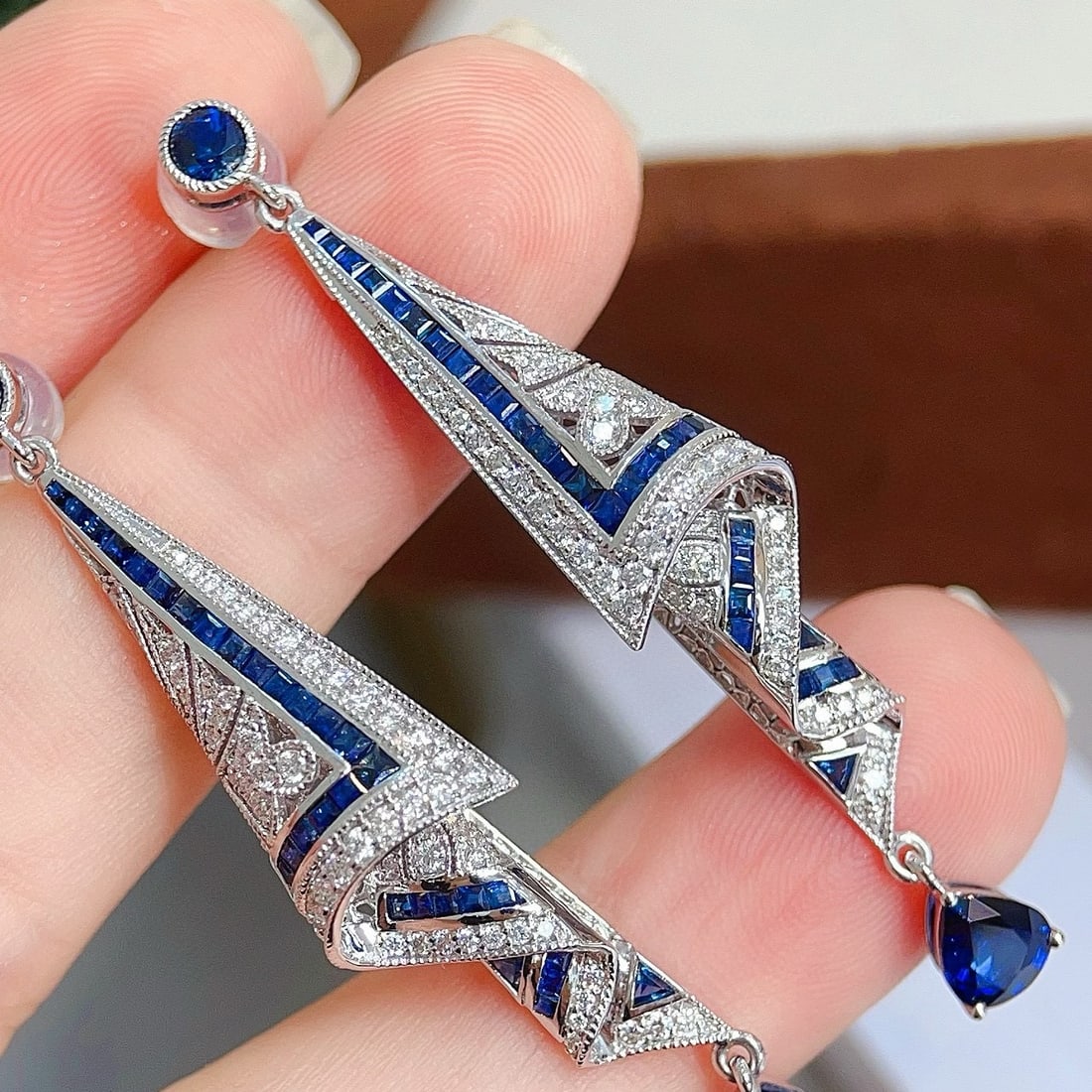 14k Gold 2.026 Ctw Natural Sapphire & Diamond Earrings - 3