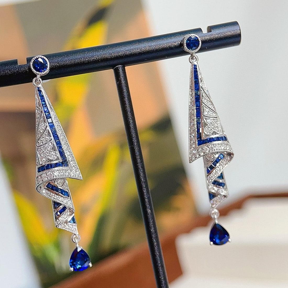 14k Gold 2.026 Ctw Natural Sapphire & Diamond Earrings - 4