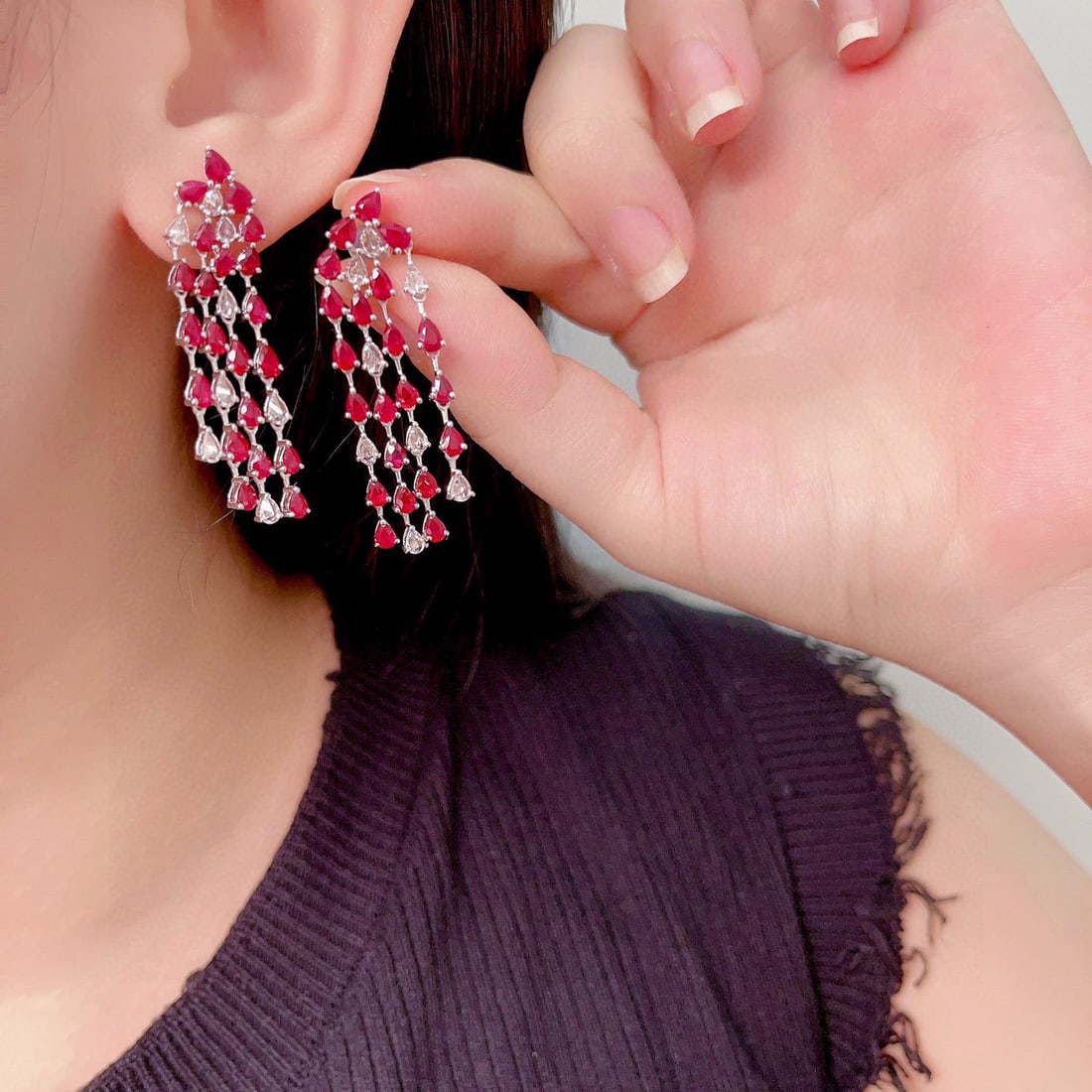 14k Gold 7.79 Ctw Natural Ruby & Sapphire Earrings - 4