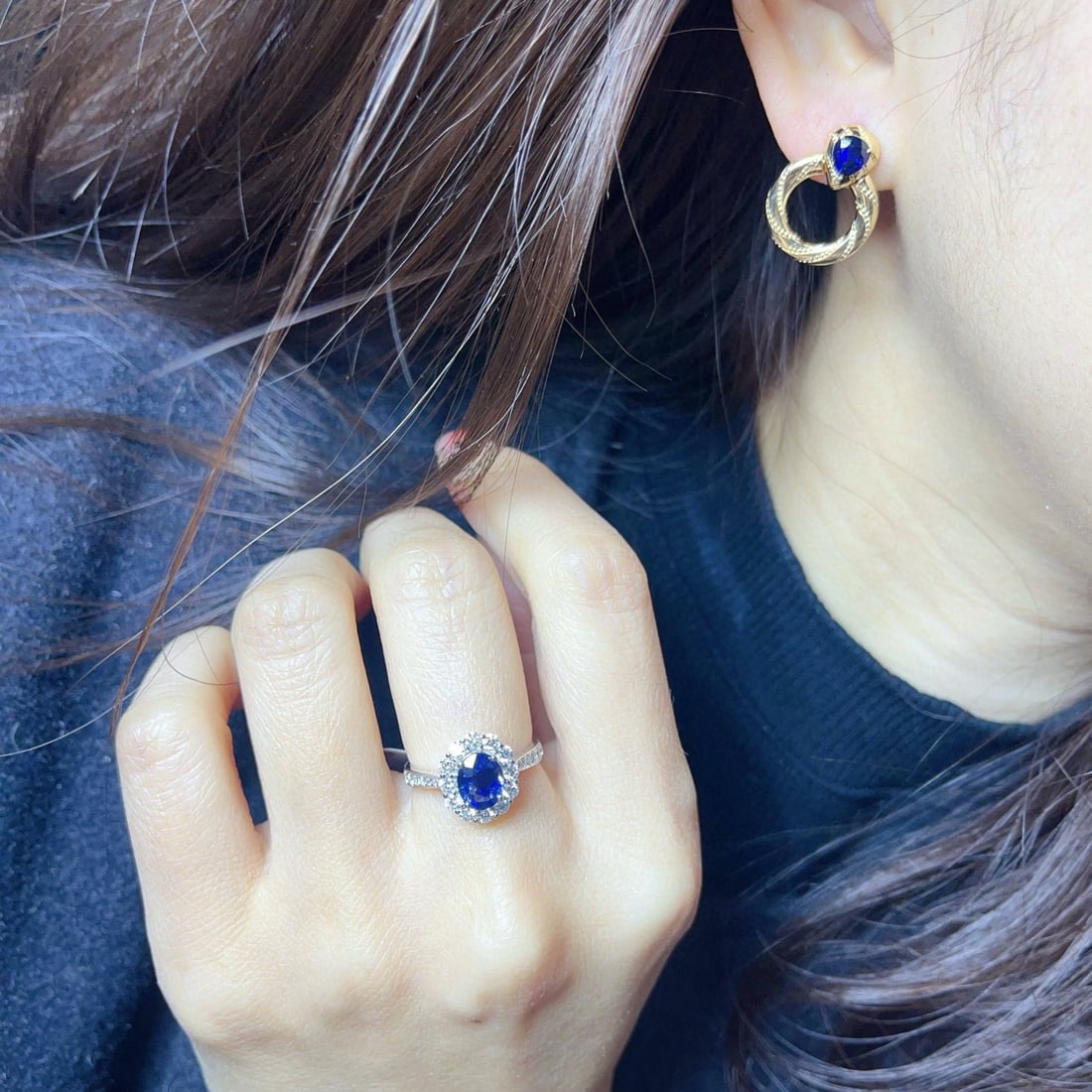 14k Gold 1.3 Ct Natural Sapphire Earrings - 5