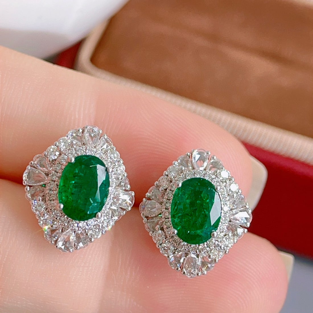 14k Gold 3.33 Ctw Natural Emerald & Diamond Earrings - 2