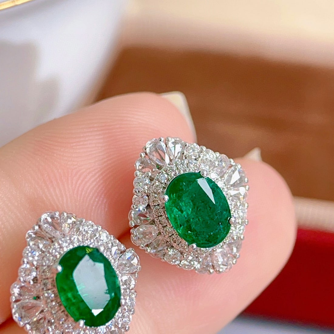 14k Gold 3.33 Ctw Natural Emerald & Diamond Earrings - 3