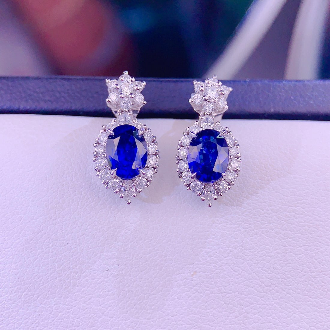 14k Gold 1.67 Ct Natural Sapphire & Diamond Earrings - 5