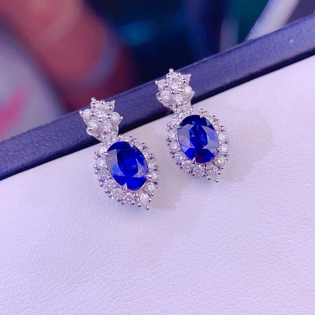 14k Gold 1.67 Ct Natural Sapphire & Diamond Earrings - 6