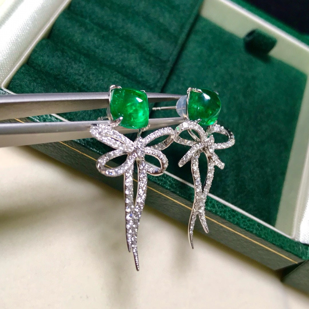 14k Gold 7.42 Ctw Natural Emerald & Diamond Earrings - 2