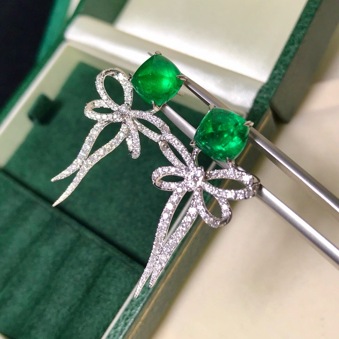 14k Gold 7.42 Ctw Natural Emerald & Diamond Earrings - 3