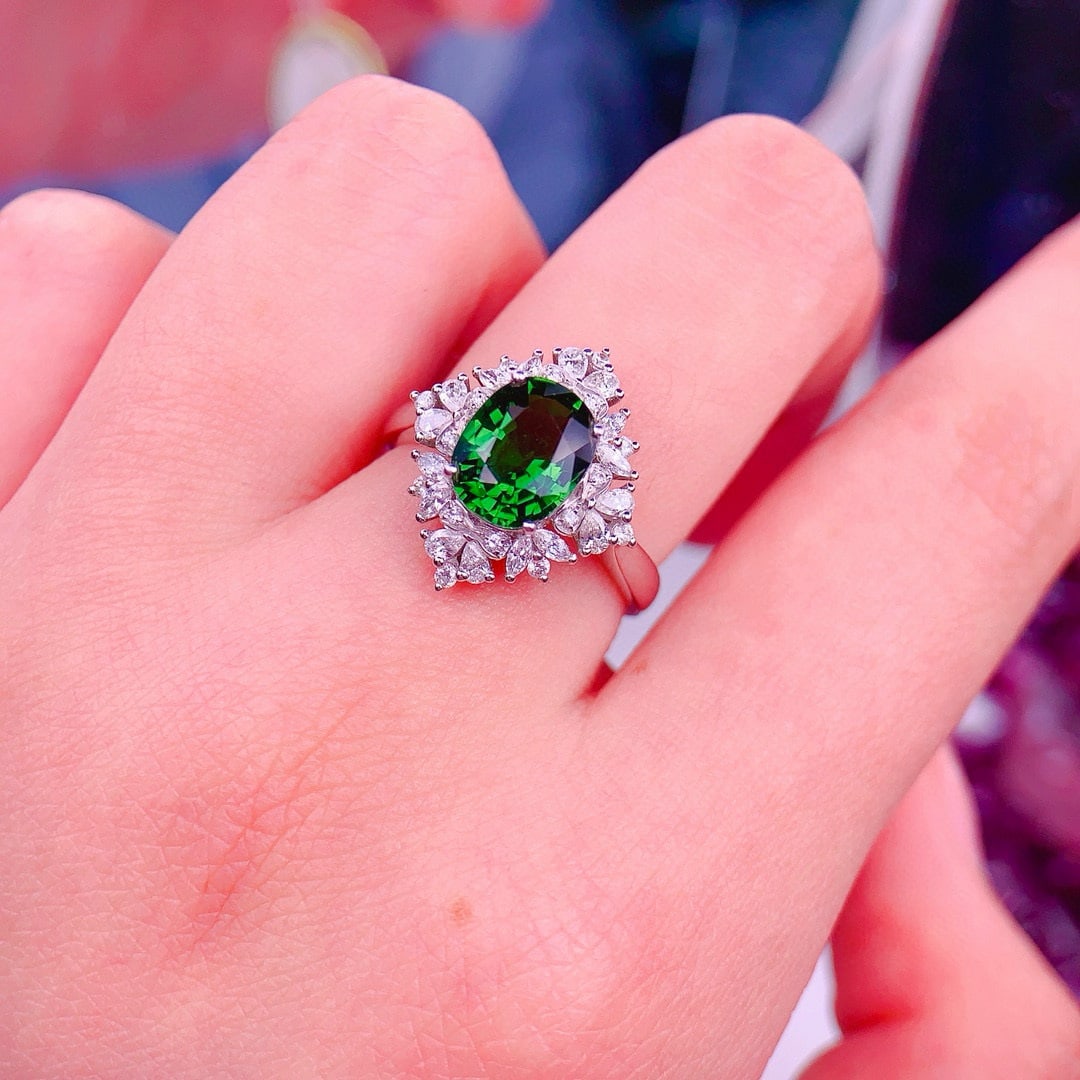 14k Gold 2 Ct Natural Tourmaline & Diamond Ring - 2