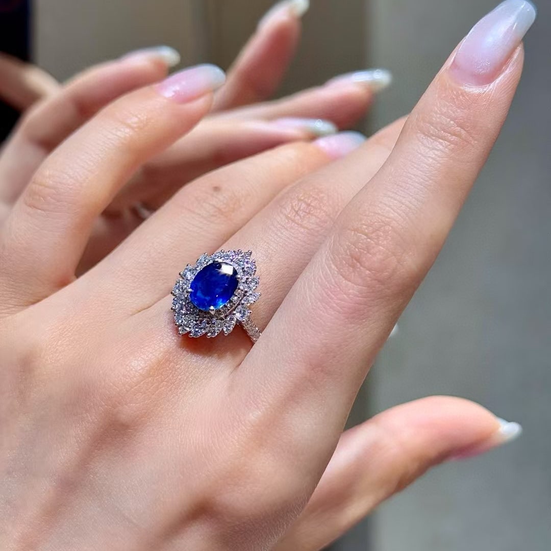 14k Gold 3.04 Ctw Natural Sapphire & Diamond Ring - 4
