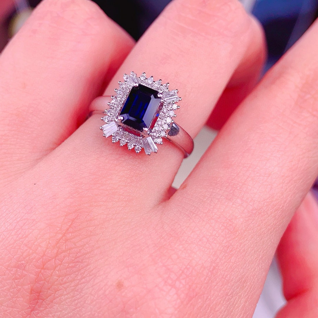 14k Gold 1.25 Ct Natural Sapphire & Diamond Ring - 5
