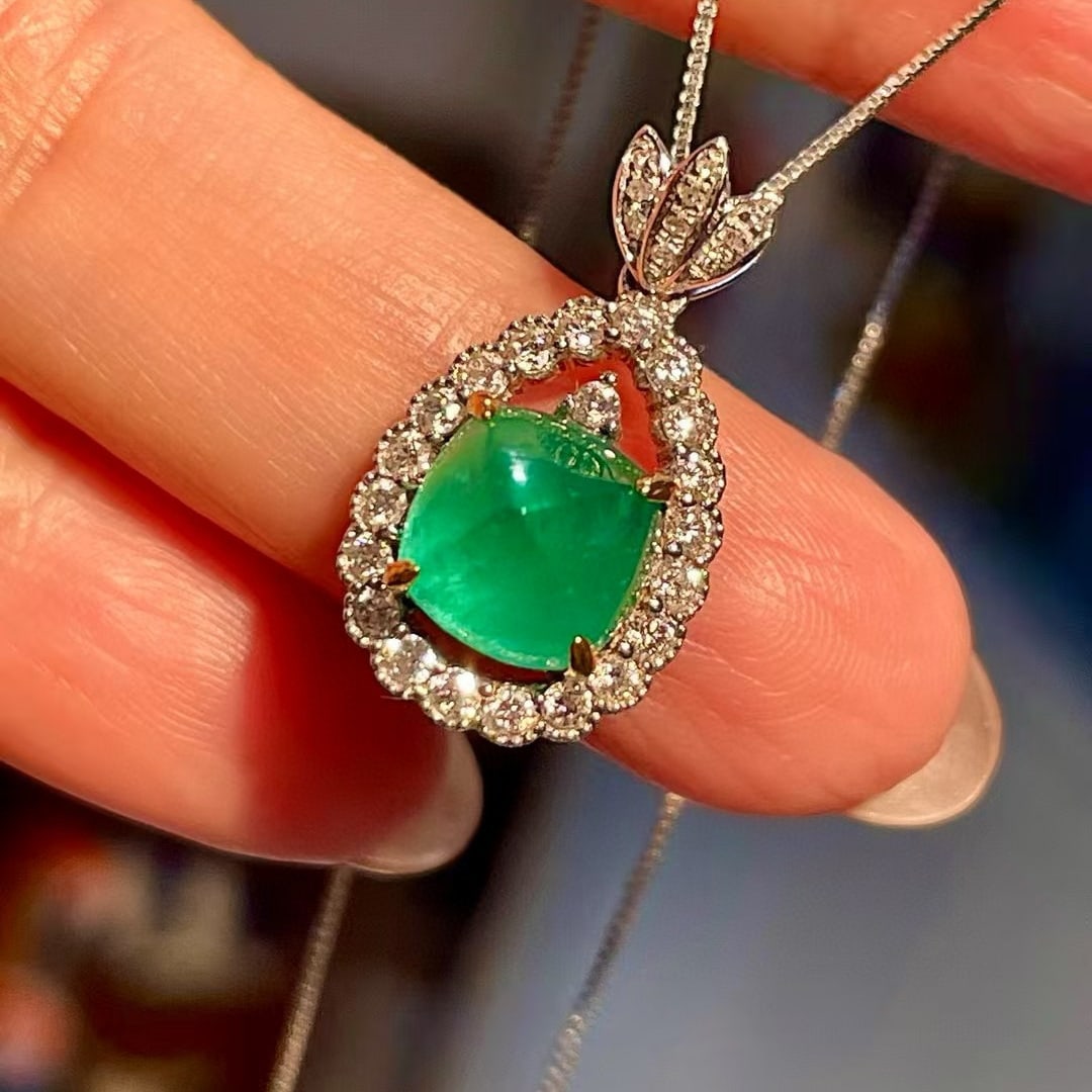 14k Gold 3.46 Ctw Natural Emerald & Diamond Pendant( Without Chain ) - 3
