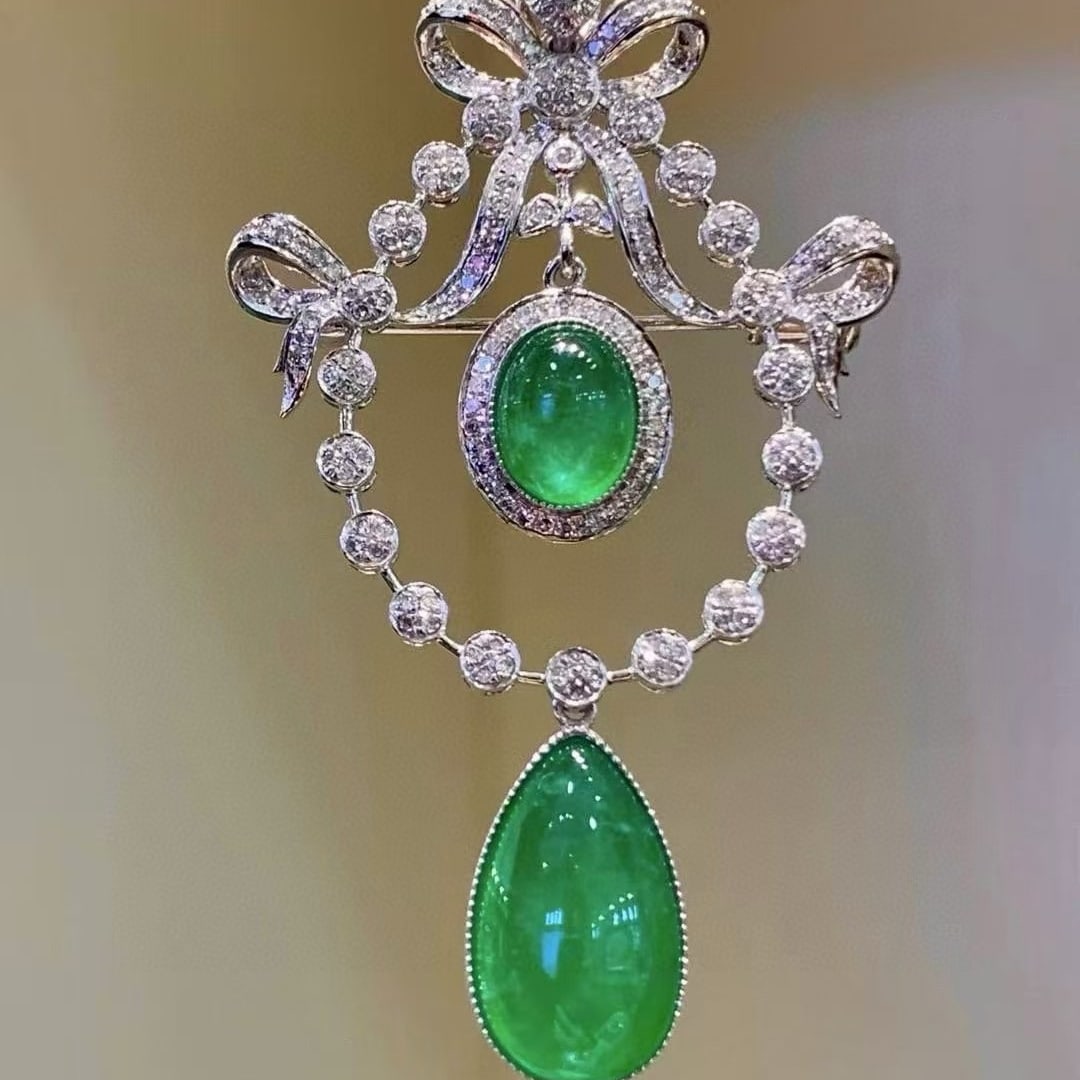 14k Gold 5.65 Ct Natural Emerald & Diamond Pendant( Without Chain ) - 2