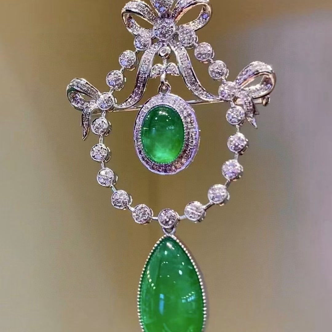 14k Gold 5.65 Ct Natural Emerald & Diamond Pendant( Without Chain ) - 3