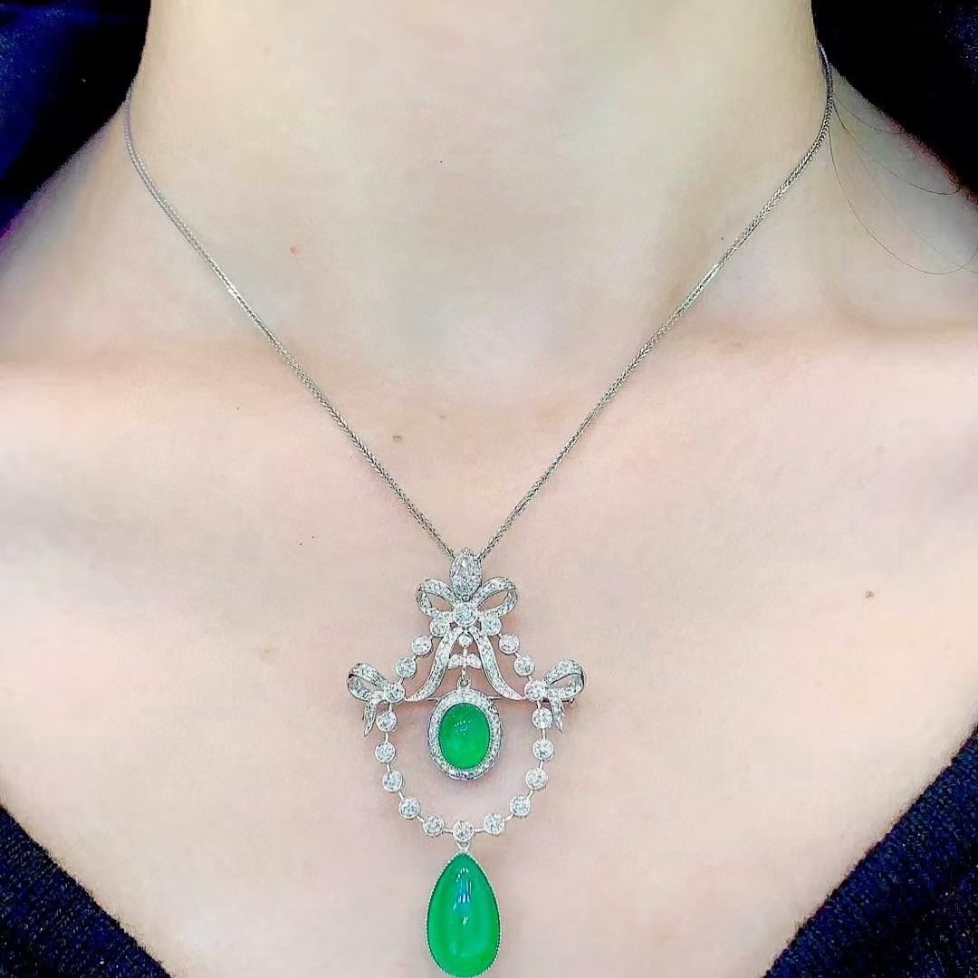 14k Gold 5.65 Ct Natural Emerald & Diamond Pendant( Without Chain ) - 7
