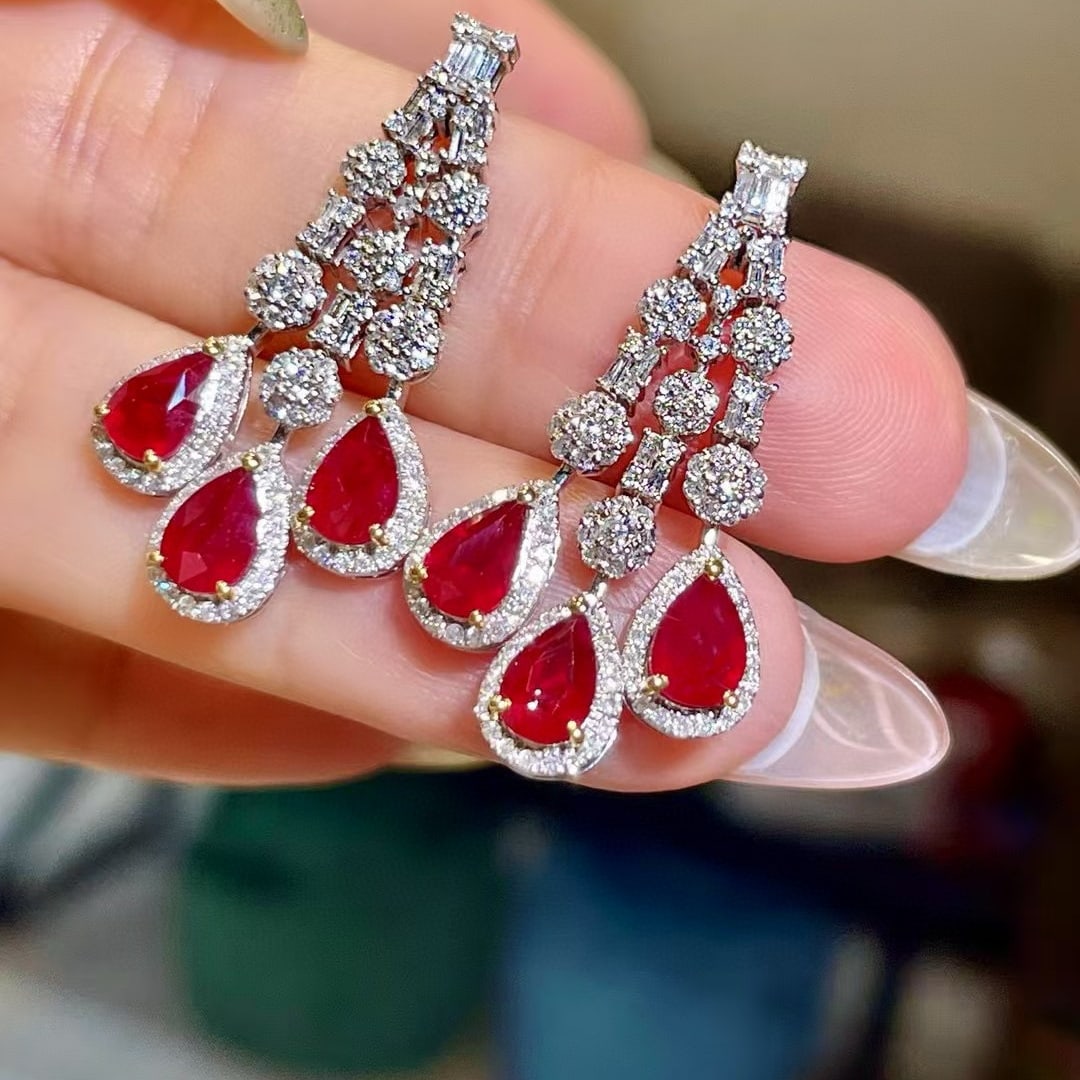 14k Gold 4.14 Ctw Natural Ruby & Diamond Earrings - 2