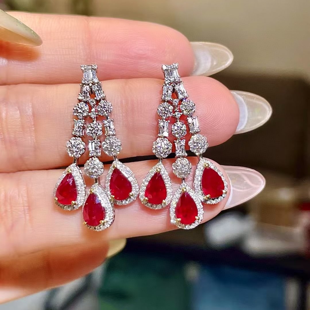 14k Gold 4.14 Ctw Natural Ruby & Diamond Earrings - 4