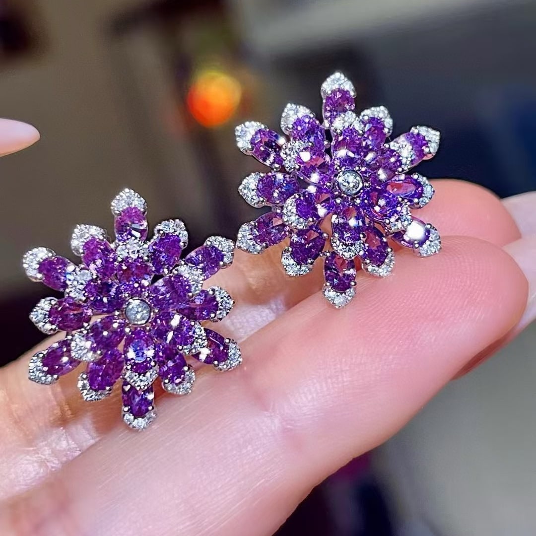 14k Gold 5.24 Ctw Natural Sapphire & Diamond Earrings - 5