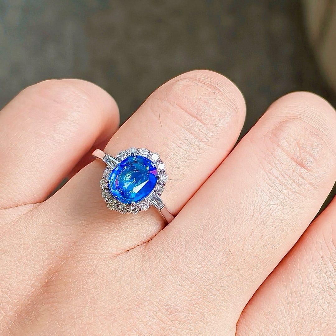 14k Gold 2.98 Ctw Natural Sapphire & Diamond Ring - 3