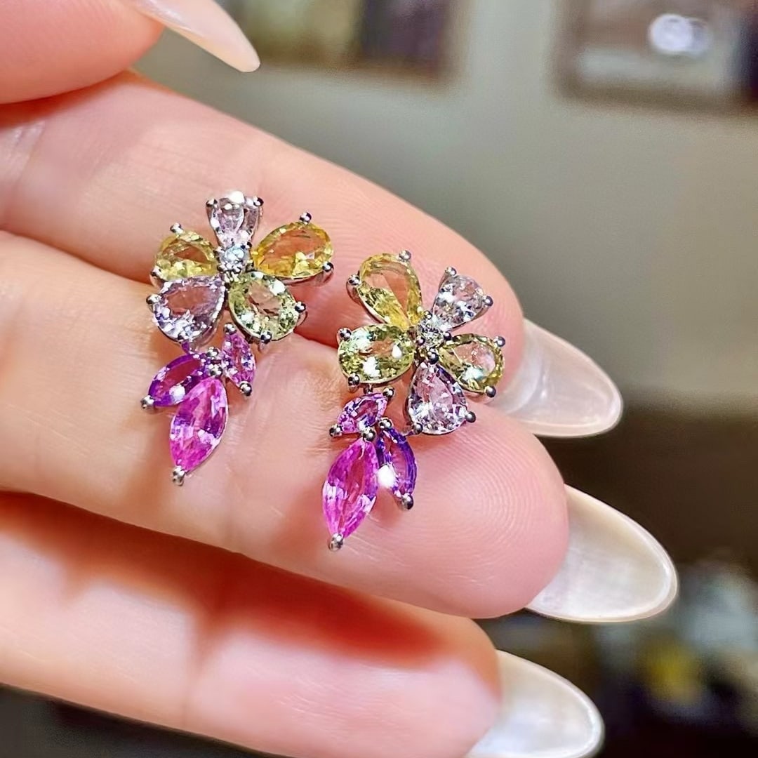 14k Gold 4.72 Ct Natural Sapphire & Diamond Earrings - 2