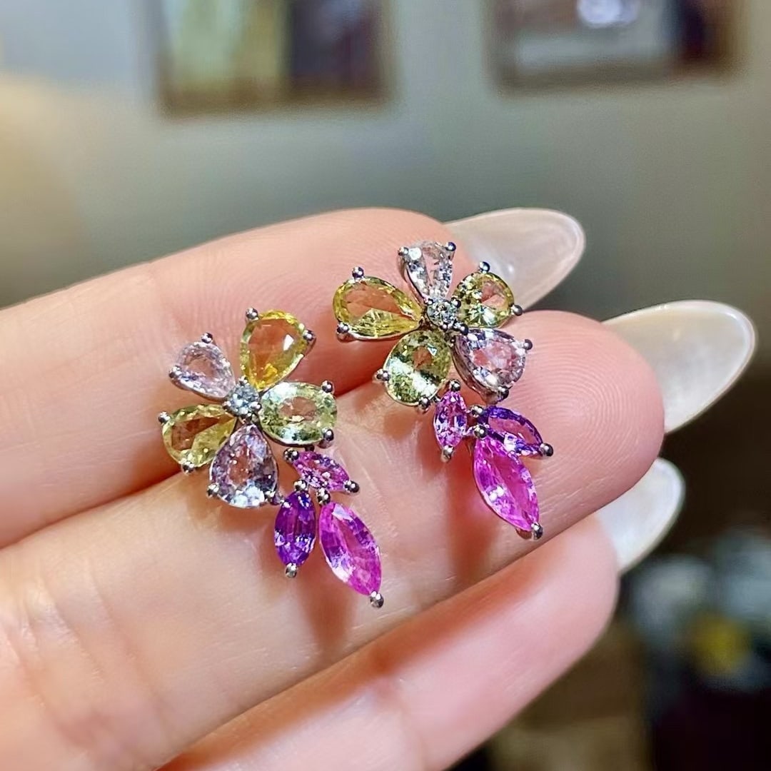 14k Gold 4.72 Ct Natural Sapphire & Diamond Earrings - 3