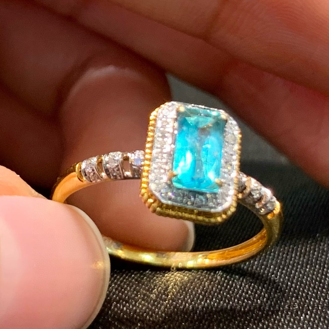 14k Gold 0.5 Ct Natural Paraiba Tourmaline & Diamond Ring - 5