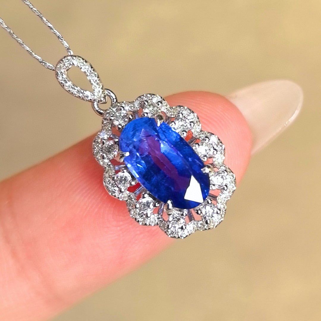 14k Gold 2.46 Ctw Natural Sapphire & Diamond Pendant( Without Chain ) - 2