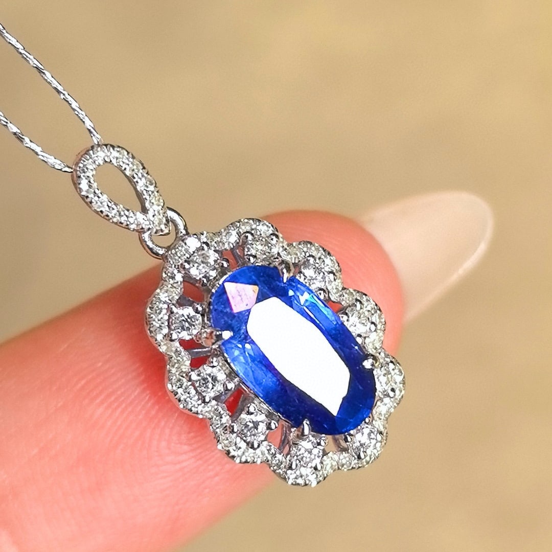 14k Gold 2.46 Ctw Natural Sapphire & Diamond Pendant( Without Chain ) - 3