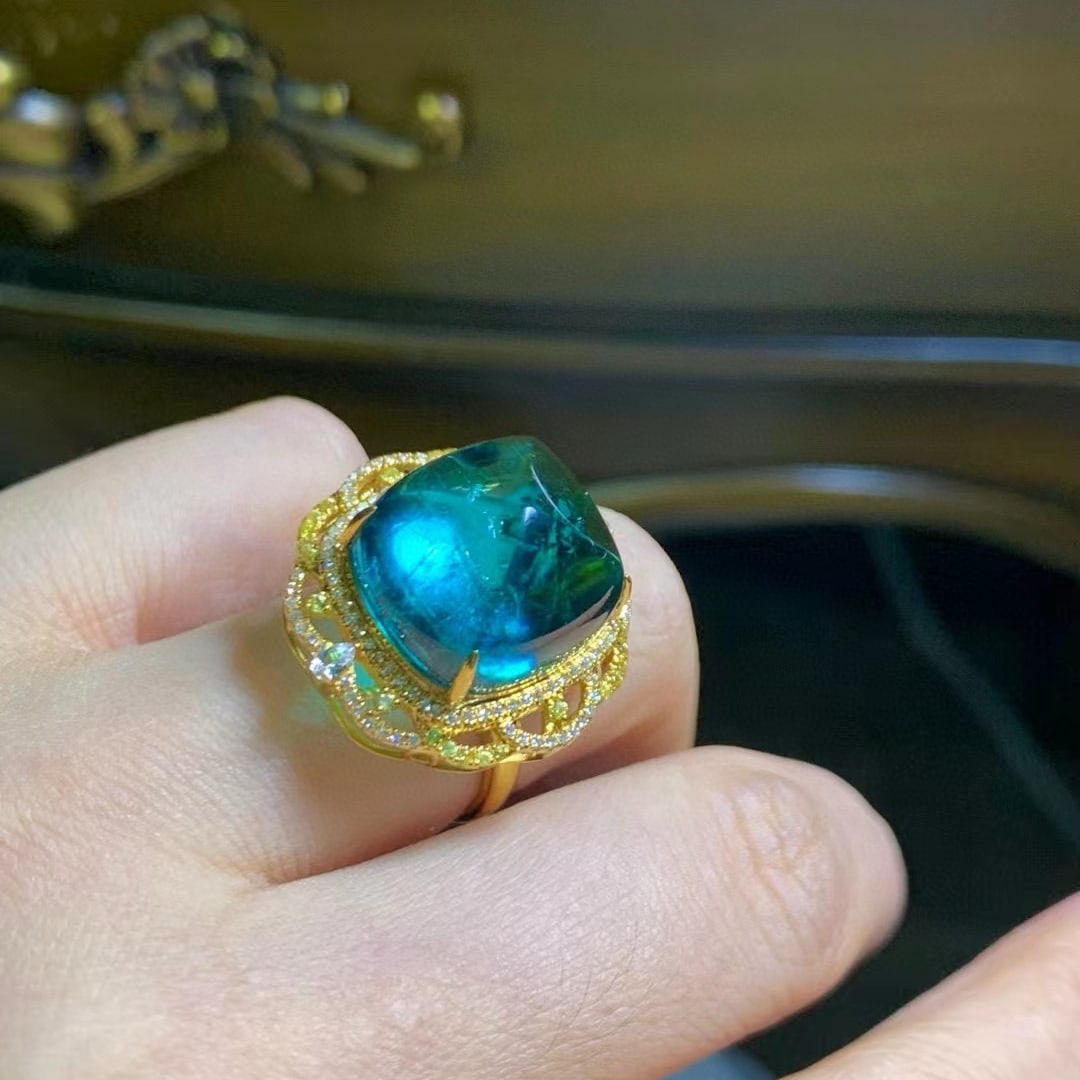 14k Gold 21.8 Ct Natural Tourmaline & Diamond Ring - 5