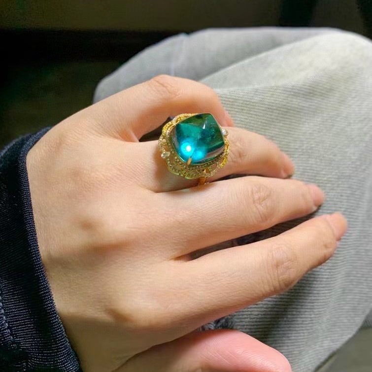 14k Gold 21.8 Ct Natural Tourmaline & Diamond Ring - 8