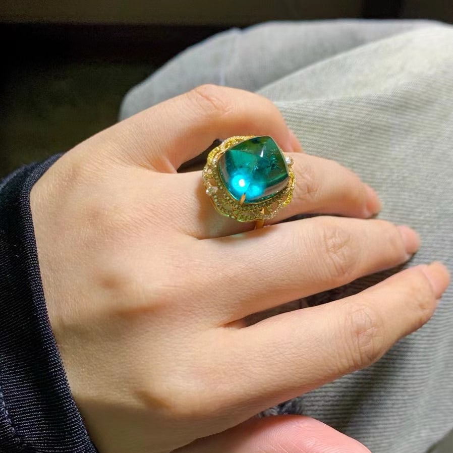 14k Gold 21.8 Ct Natural Tourmaline & Diamond Ring - 9