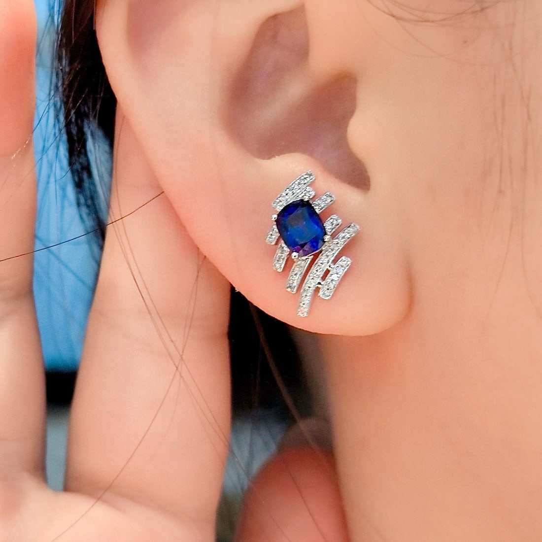14k Gold 2.27 Ctw Natural Sapphire & Diamond Earrings - 3