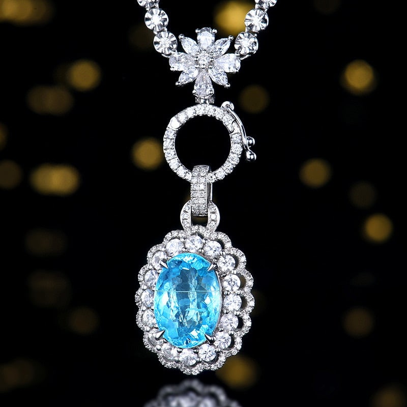 14k Gold 4.07 Ctw Natural Paraiba Tourmaline & Diamond Pendant( Without Chain ) - 2