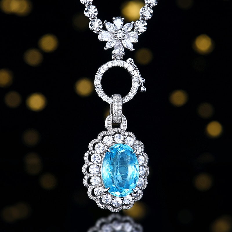 14k Gold 4.07 Ctw Natural Paraiba Tourmaline & Diamond Pendant( Without Chain ) - 3