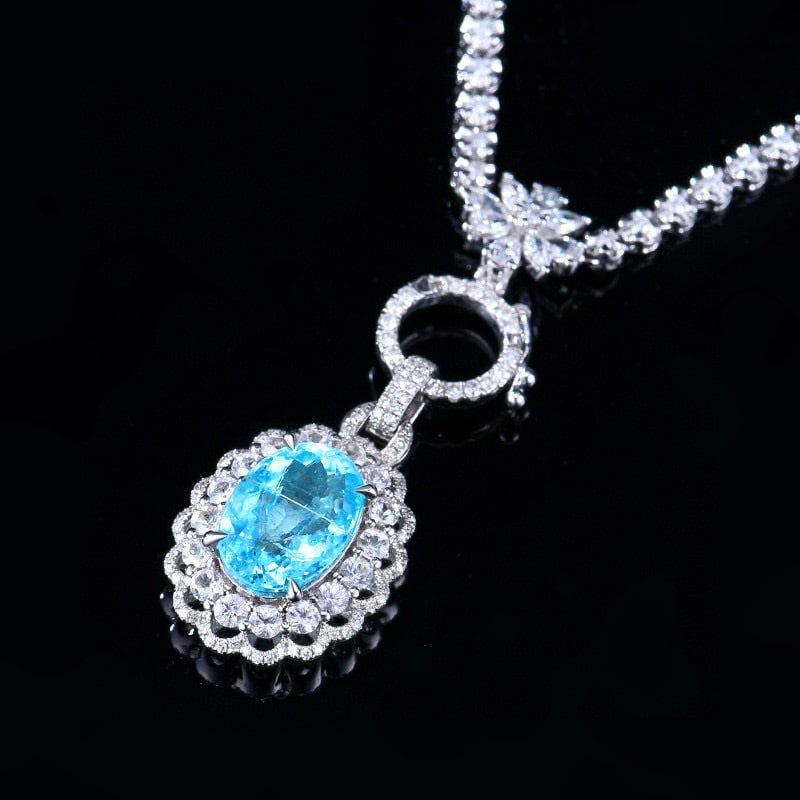 14k Gold 4.07 Ctw Natural Paraiba Tourmaline & Diamond Pendant( Without Chain ) - 4