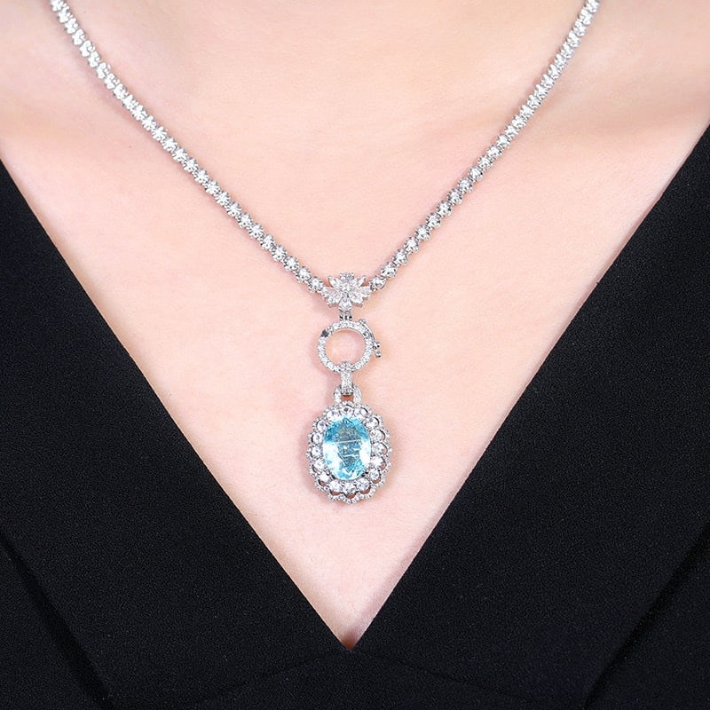 14k Gold 4.07 Ctw Natural Paraiba Tourmaline & Diamond Pendant( Without Chain ) - 6