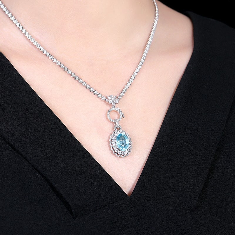 14k Gold 4.07 Ctw Natural Paraiba Tourmaline & Diamond Pendant( Without Chain ) - 7