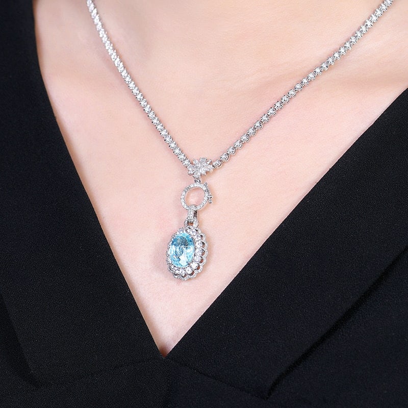 14k Gold 4.07 Ctw Natural Paraiba Tourmaline & Diamond Pendant( Without Chain ) - 8