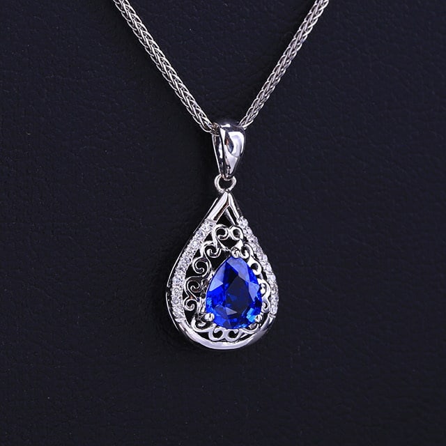14k Gold 1.0 Ct Natural Sapphire & Diamond Pendant( Without Chain ) - 2