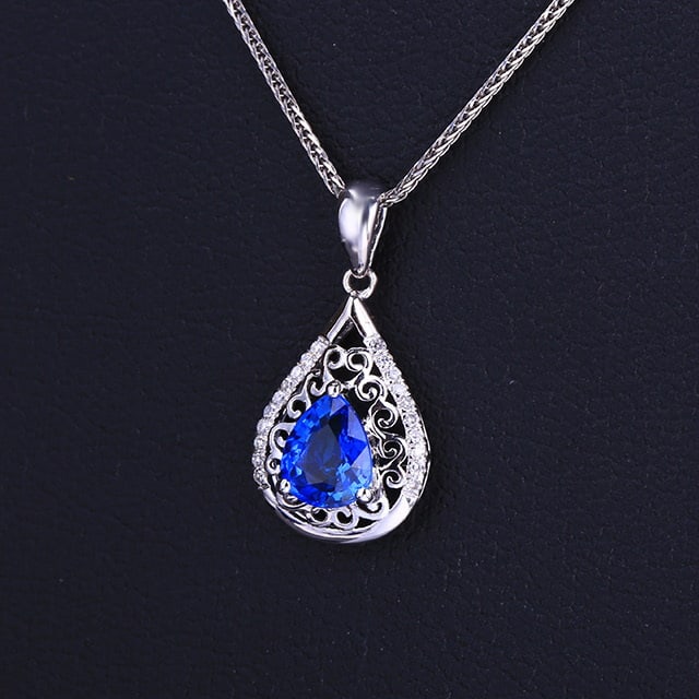 14k Gold 1.0 Ct Natural Sapphire & Diamond Pendant( Without Chain ) - 3